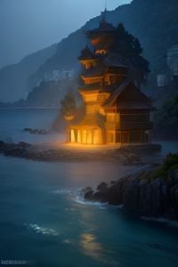 科幻动作大片海报，未来都市背景，霓虹灯光